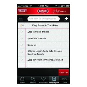 Leggo&rsquo;s app provides gourmet recipes and a shopping list that includes which Leggo&rsquo;s products will be needed.